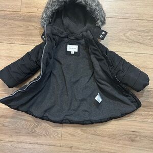 Calvin Klein Puffer Jacket‎ Zip Up Faux Fur Lined Hood Size 2T Long Winter Coat